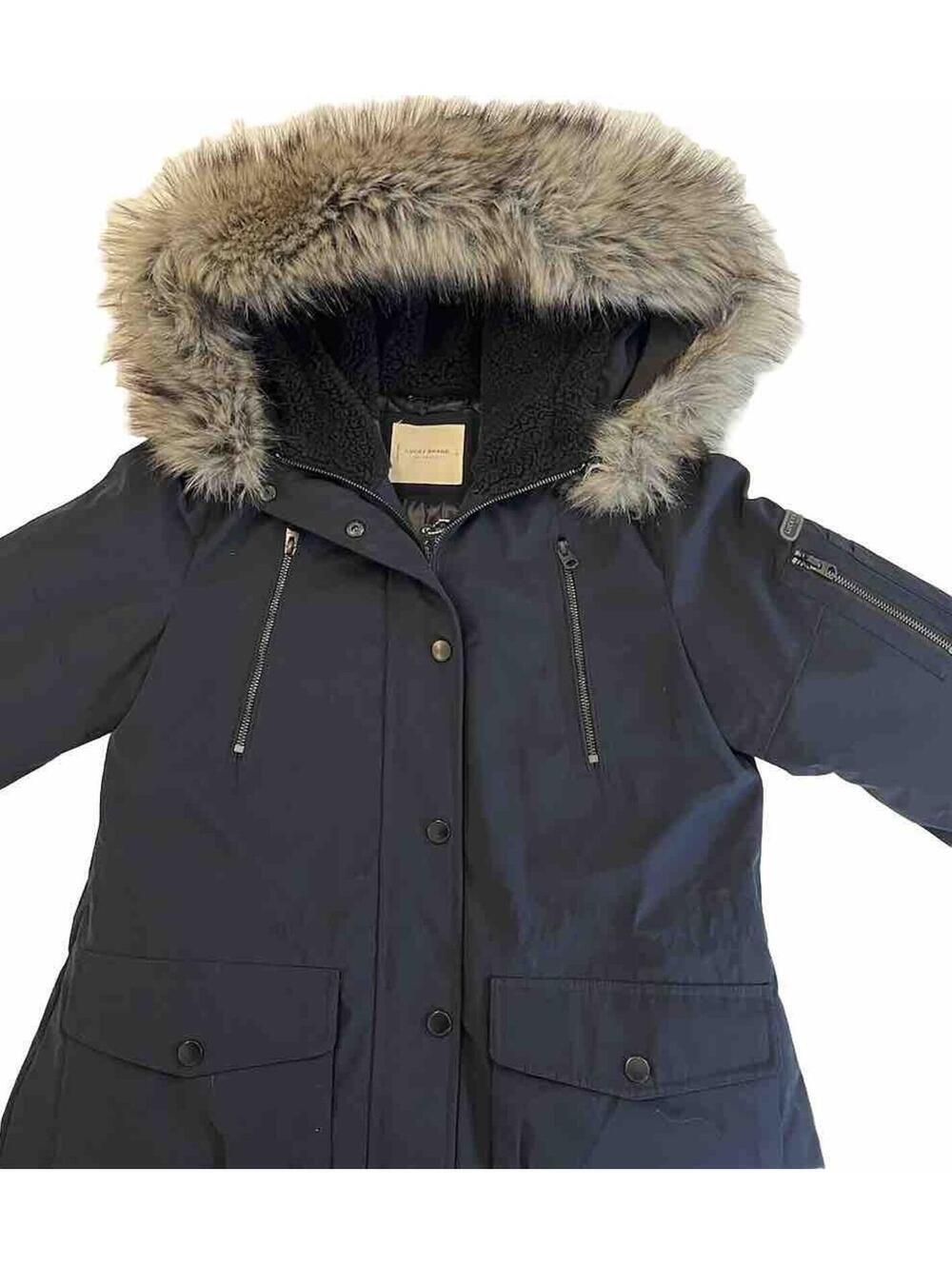 Lucky Brand $298 Dark Indigo  Faux Fur Hood Womens Parka Coat Size Small